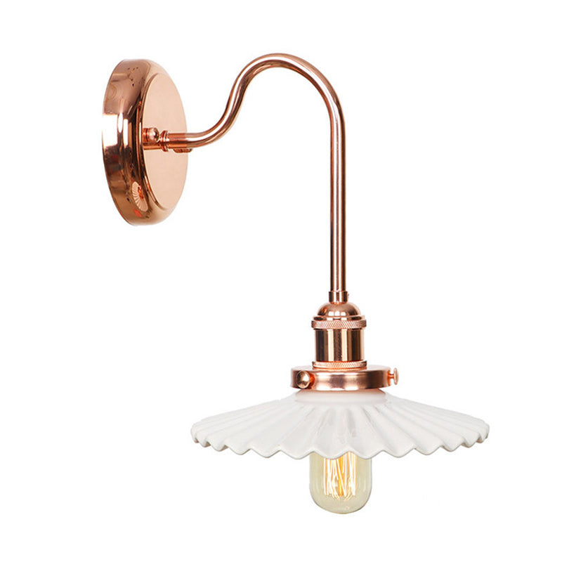 Copper Saucer/Scalloped Sconce Light Fixture Vintage White/Clear Glass 1 Light Indoor Wall Lamp Clearhalo 'Art deco wall lights' 'Cast Iron' 'Glass' 'Industrial wall lights' 'Industrial' 'Middle century wall lights' 'Modern' 'Rustic wall lights' 'Tiffany' 'Traditional wall lights' 'Wall Lamps & Sconces' 'Wall Lights' Lighting' 315403