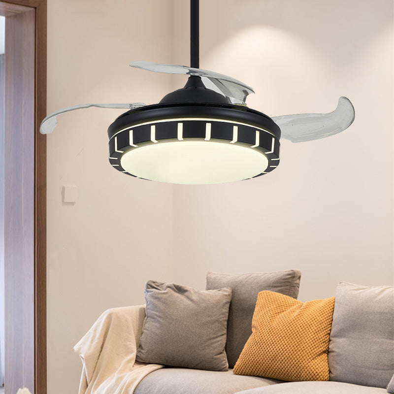 LED Metal Ceiling Fan Light Classic Black Round Living Room Semi Flush Mount with Frequency Conversion and Remote Control/Remote Control Black Clearhalo 'Ceiling Fans with Lights' 'Ceiling Fans' Lighting' 315450