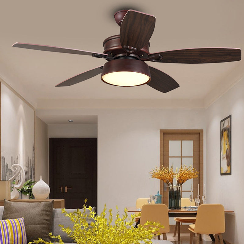 Dark Coffee LED Ceiling Fan Light Classic Style Metal Bowl Shaped Semi Flush Mount Fixture Dark Coffee Clearhalo 'Ceiling Fans with Lights' 'Ceiling Fans' Lighting' 315474