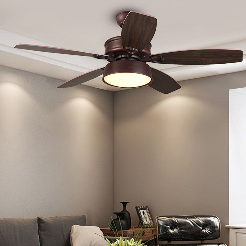 Dark Coffee LED Ceiling Fan Light Classic Style Metal Bowl Shaped Semi Flush Mount Fixture Clearhalo 'Ceiling Fans with Lights' 'Ceiling Fans' Lighting' 315475