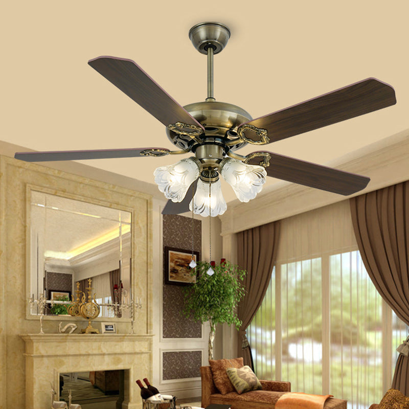 Brass 3 Lights Ceiling Fan Lamp Vintage Style Clear Glass Bell Semi-Flush Mount Light Clearhalo 'Ceiling Fans with Lights' 'Ceiling Fans' Lighting' 315512