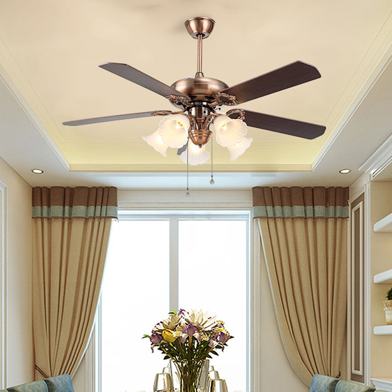 Opal Glass Copper Ceiling Fan Light Floral 5 Lights Traditional Stylish Semi Flush Lighting Copper Clearhalo 'Ceiling Fans with Lights' 'Ceiling Fans' Lighting' 315518