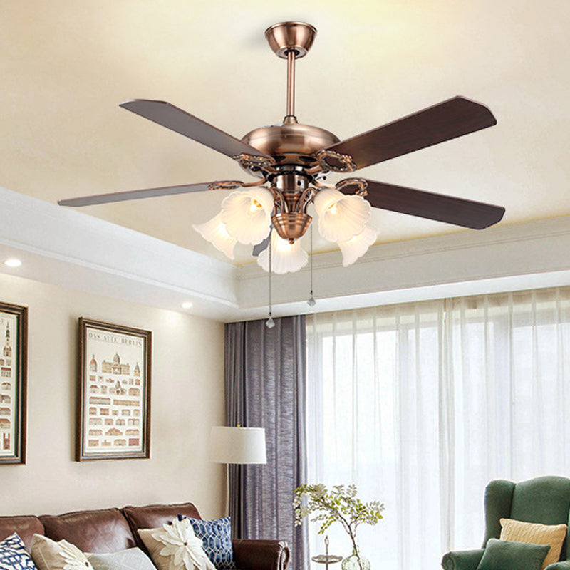 Opal Glass Copper Ceiling Fan Light Floral 5 Lights Traditional Stylish Semi Flush Lighting Clearhalo 'Ceiling Fans with Lights' 'Ceiling Fans' Lighting' 315519