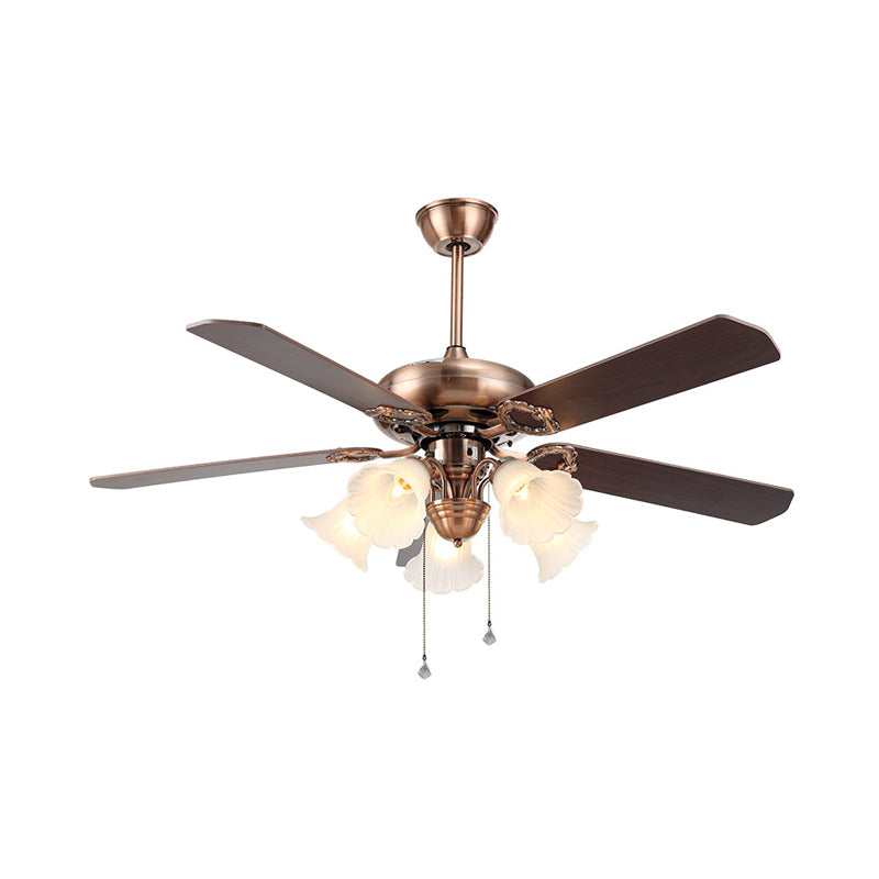 Opal Glass Copper Ceiling Fan Light Floral 5 Lights Traditional Stylish Semi Flush Lighting Clearhalo 'Ceiling Fans with Lights' 'Ceiling Fans' Lighting' 315521