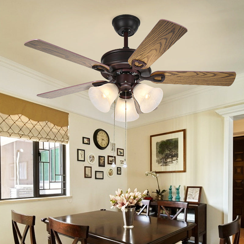 3 Lights Frosted Glass Ceiling Fan Light Traditional Black Bell Living Room Semi-Flush Mount Black Clearhalo 'Ceiling Fans with Lights' 'Ceiling Fans' Lighting' 315534