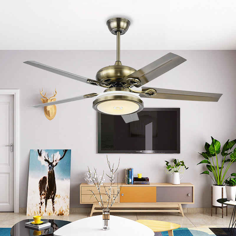 LED Circular Ceiling Fan Lamp Vintage Silver Metal Semi Flush Light for Living Room Silver Clearhalo 'Ceiling Fans with Lights' 'Ceiling Fans' Lighting' 315610