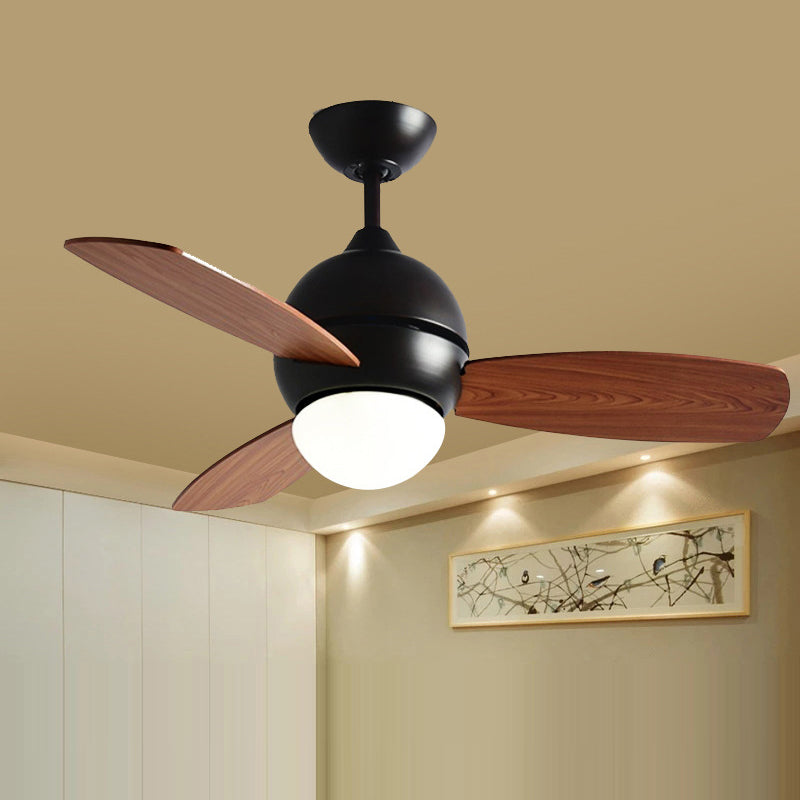 LED Metal Ceiling Fan Lamp Traditional Style Black Bowl Living Room Semi Flush Light Black Clearhalo 'Ceiling Fans with Lights' 'Ceiling Fans' Lighting' 315651