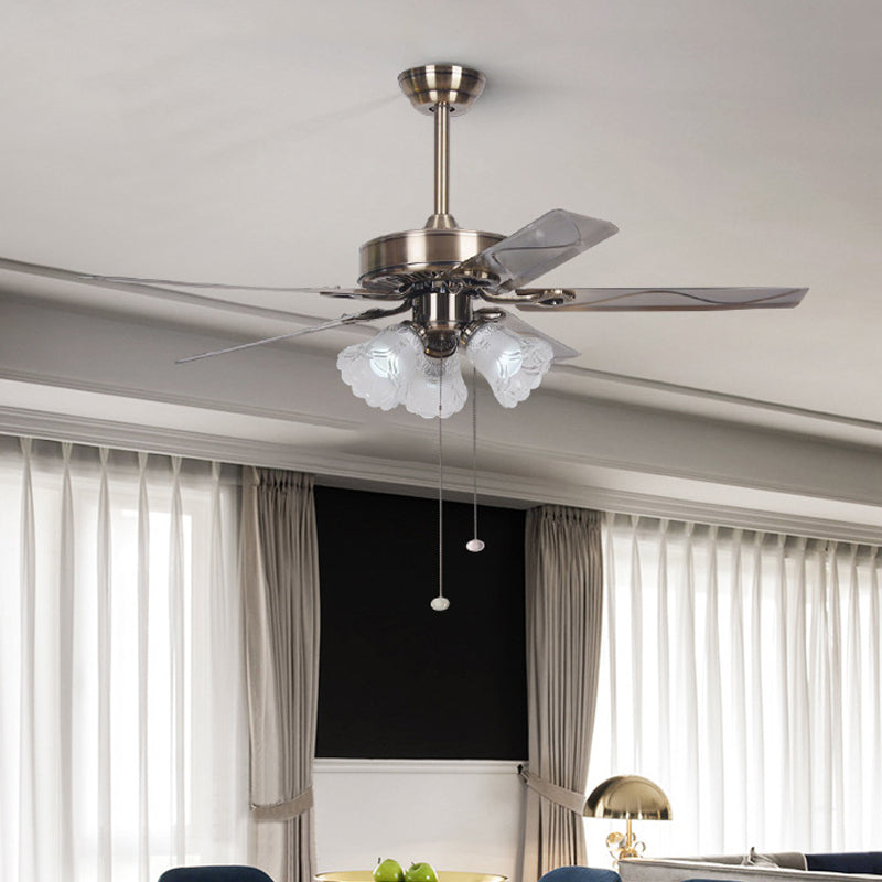 Opal Glass Silver Ceiling Fan Flower 3/5 Lights Classic Stylish Semi Flush Light for Dining Room 3.0 Silver Clearhalo 'Ceiling Fans with Lights' 'Ceiling Fans' Lighting' 315657