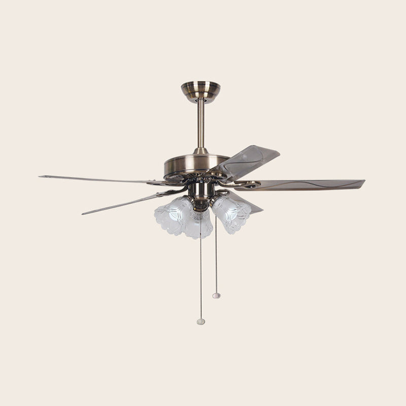 Opal Glass Silver Ceiling Fan Flower 3/5 Lights Classic Stylish Semi Flush Light for Dining Room Clearhalo 'Ceiling Fans with Lights' 'Ceiling Fans' Lighting' 315658