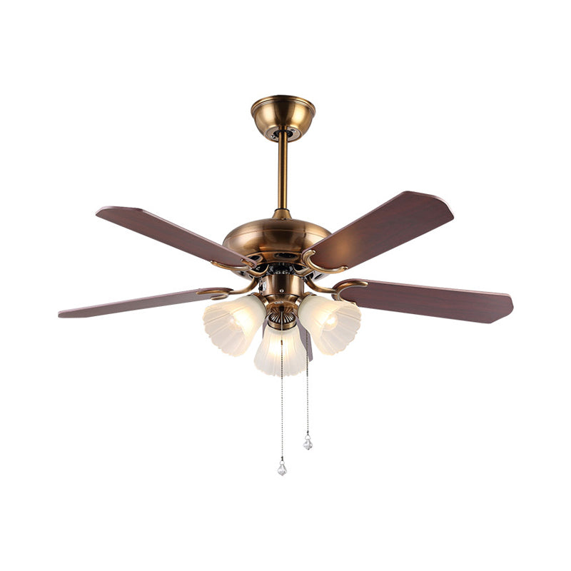 Brass Bell Ceiling Fan Lighting Traditional Opal Glass 3 Lights Living Room Semi Mount Light Clearhalo 'Ceiling Fans with Lights' 'Ceiling Fans' Lighting' 315667