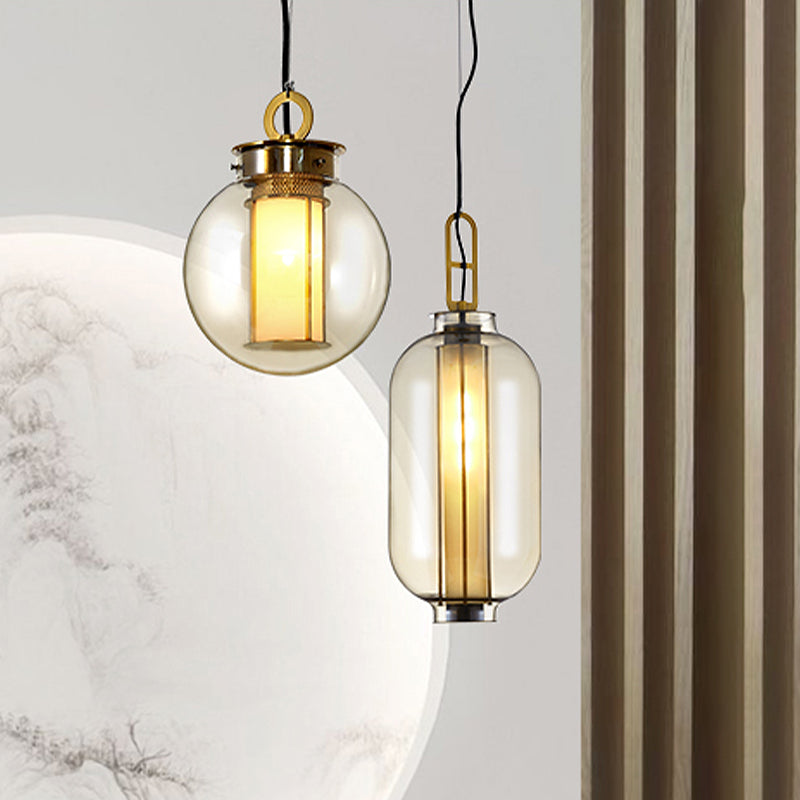 1 Light Pendant Lamp Rural Cylinder Cognac Glass LED Hanging Light Fixture for Restaurant, 8.5