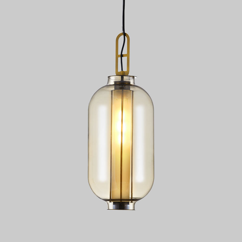 1 Light Pendant Lamp Rural Cylinder Cognac Glass LED Hanging Light Fixture for Restaurant, 8.5