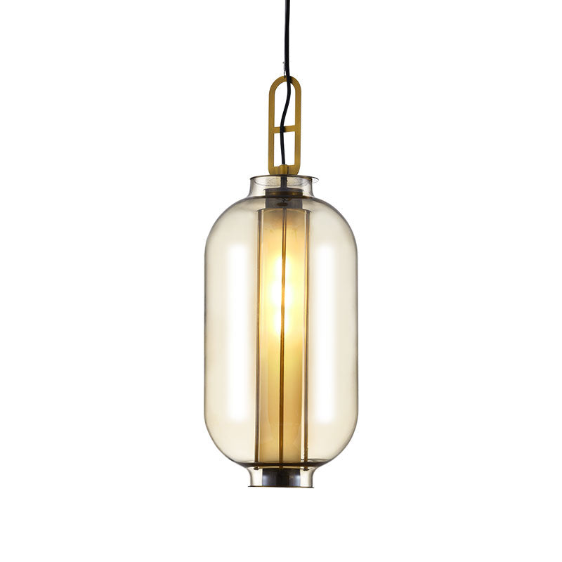 1 Light Pendant Lamp Rural Cylinder Cognac Glass LED Hanging Light Fixture for Restaurant, 8.5