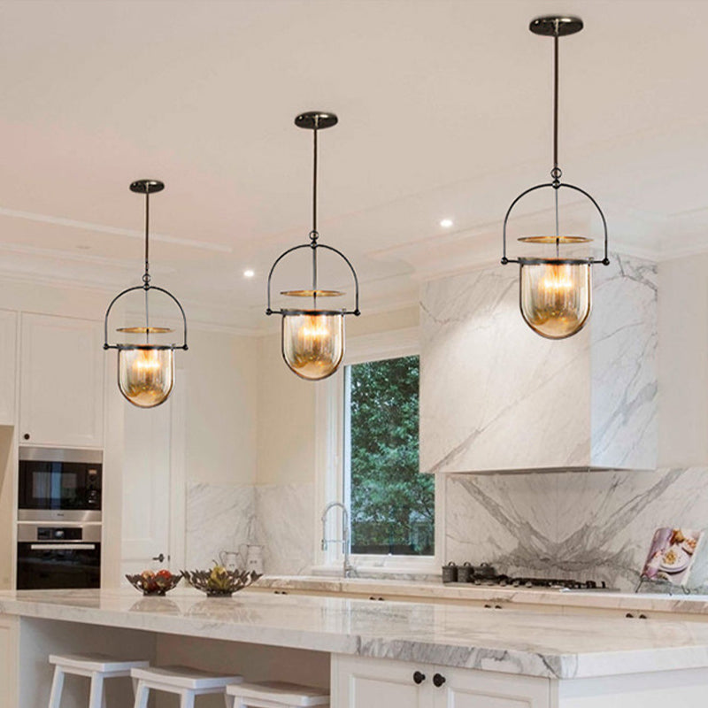 Countryside Dome Pendant Lighting 1 Head Cognac Glass Ceiling Lamp for Kitchen Island Cognac Clearhalo 'Ceiling Lights' 'Glass shade' 'Glass' 'Pendant Lights' 'Pendants' Lighting' 315702