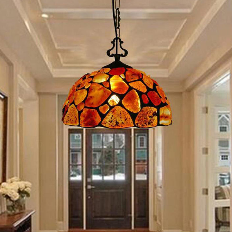 1 Light Dome Hanging Light Fixture Mediterranean Black Colorful Stone Suspension Pendant Multi-Color 12