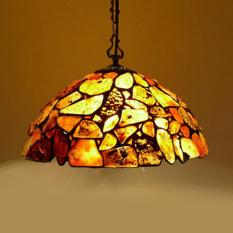 1 Light Dome Hanging Light Fixture Mediterranean Black Colorful Stone Suspension Pendant Multi-Color 16