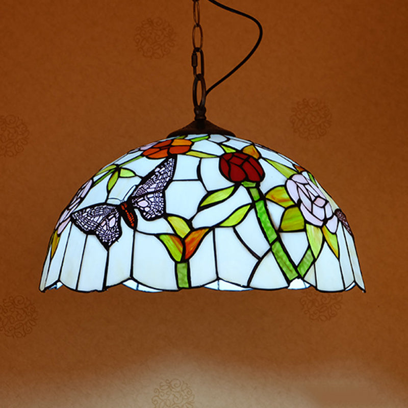 White/Red 1 Light Pendant Light Fixture Mediterranean Stained Glass Butterfly Hanging Lamp Kit White Clearhalo 'Ceiling Lights' 'Industrial' 'Middle Century Pendants' 'Pendant Lights' 'Pendants' 'Tiffany close to ceiling' 'Tiffany Pendants' 'Tiffany' Lighting' 316008