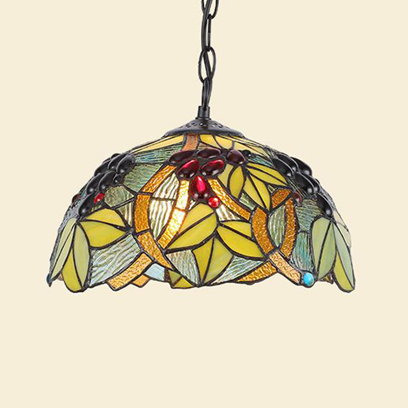 1 Light Kitchen Ceiling Pendant Tiffany Green/Blue Hanging Light with Domed Stained Glass Shade Green Clearhalo 'Ceiling Lights' 'Chandeliers' 'Industrial' 'Middle Century Pendants' 'Pendant Lights' 'Pendants' 'Tiffany close to ceiling' 'Tiffany Pendants' 'Tiffany' Lighting' 316152