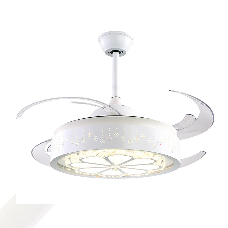 Faceted Crystal Flower Ceiling Fan Light Modern Style White Carved LED Semi Flush Lamp Clearhalo 'Ceiling Fans with Lights' 'Ceiling Fans' 'Modern Ceiling Fans' 'Modern' Lighting' 316354