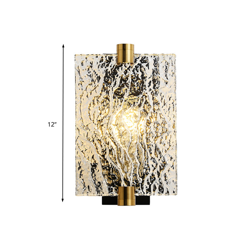 Traditionalism Rectangular Wall Mount Lamp 1 Head Clear Ripple Glass Wall Sconce Lighting for Living Room Clearhalo 'Wall Lamps & Sconces' 'Wall Lights' Lighting' 316757