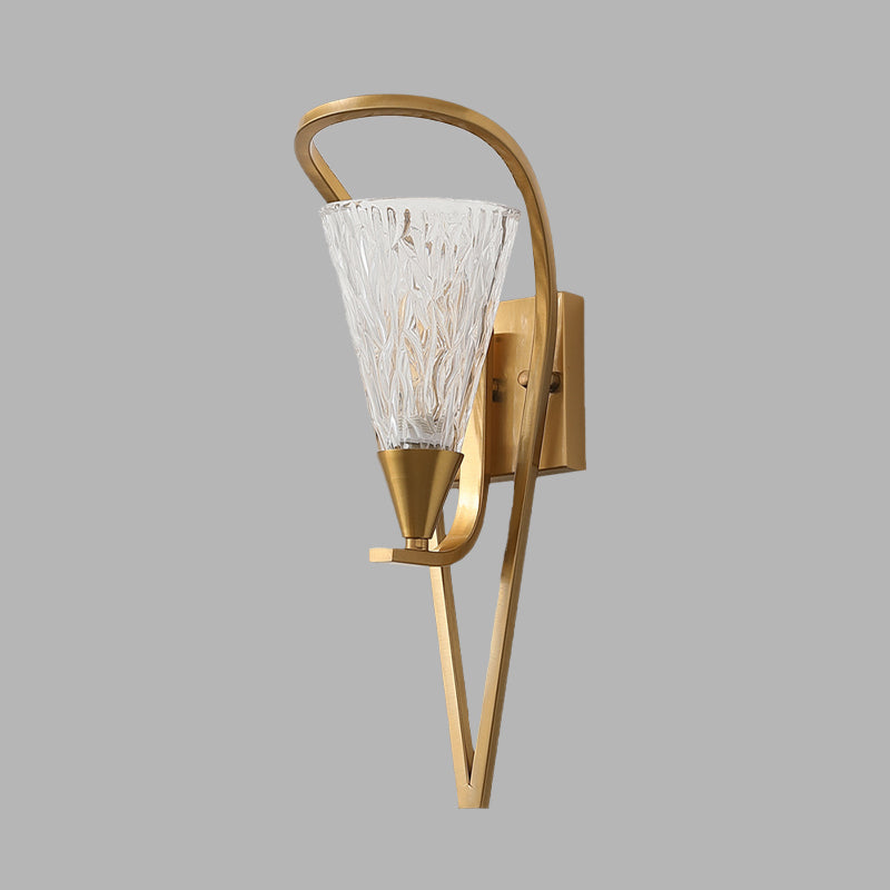 Water Glass Cone Wall Mounted Lamp Vintage 1 Head Living Room Sconce Light Fixture in Gold Clearhalo 'Wall Lamps & Sconces' 'Wall Lights' Lighting' 316797