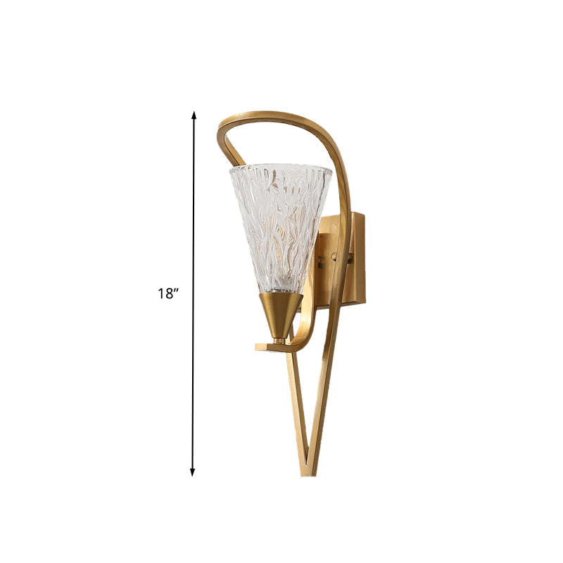 Water Glass Cone Wall Mounted Lamp Vintage 1 Head Living Room Sconce Light Fixture in Gold Clearhalo 'Wall Lamps & Sconces' 'Wall Lights' Lighting' 316801