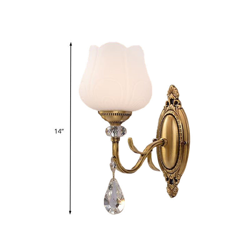 Crystal Prism Blossom Wall Mounted Lamp Traditionalism 1/2 Bulbs Bedroom Sconce Light Fixture in Gold Clearhalo 'Wall Lamps & Sconces' 'Wall Lights' Lighting' 317215