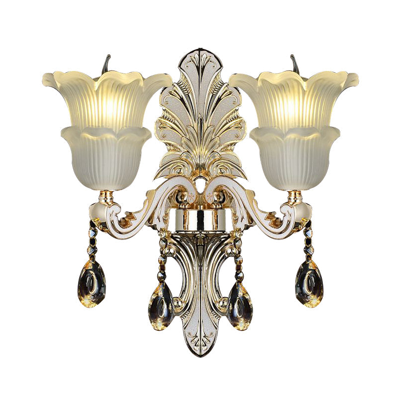 Traditional Bloom Wall Mount Lamp 1/2 Heads Clear Crystal Glass LED Wall Sconce Light in Gold Clearhalo 'Wall Lamps & Sconces' 'Wall Lights' Lighting' 317384