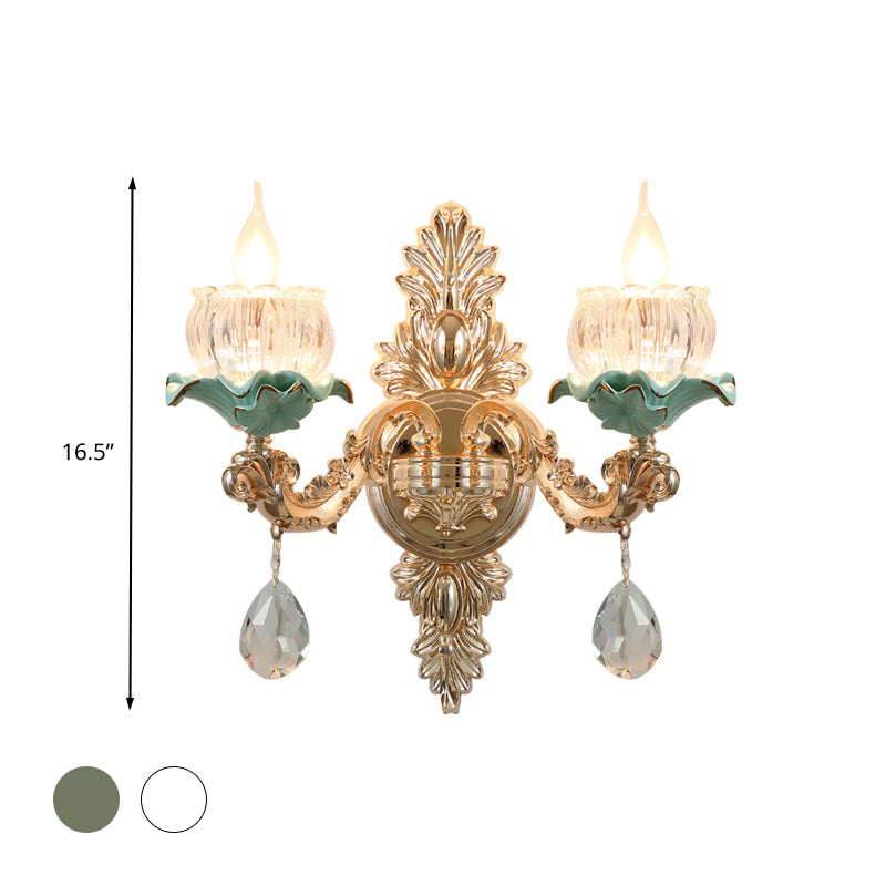 White/Blue 1/2 Lights Wall Lighting Traditional Translucent Crystal Candle LED Wall Mount Light Clearhalo 'Wall Lamps & Sconces' 'Wall Lights' Lighting' 317503