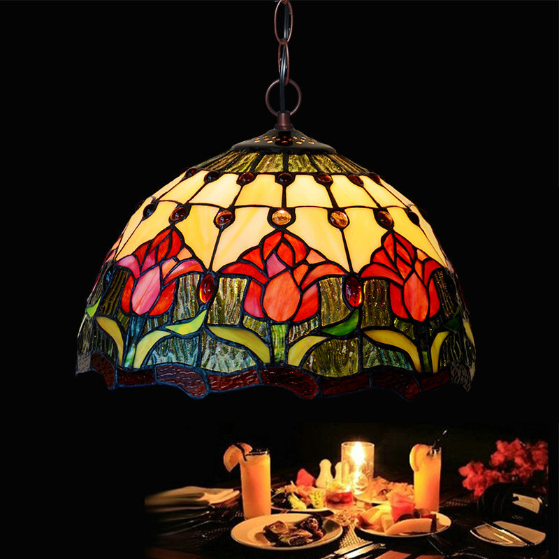 1/2 Lights Chandelier Light Tiffany Red/Green Cut Glass Suspension Lamp for Kitchen, 12