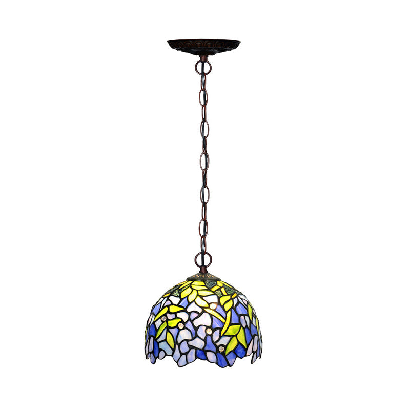 1/2 Lights Dome Hanging Chandelier Tiffany Yellow Cut Glass Pendant Lamp for Kitchen, 8