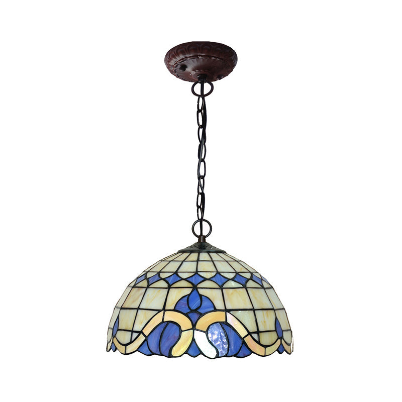 Domed Drop Pendant Tiffany-Style Blue Stained Glass 12