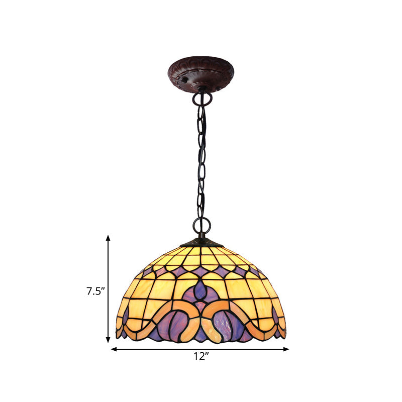 Domed Drop Pendant Tiffany-Style Blue Stained Glass 12