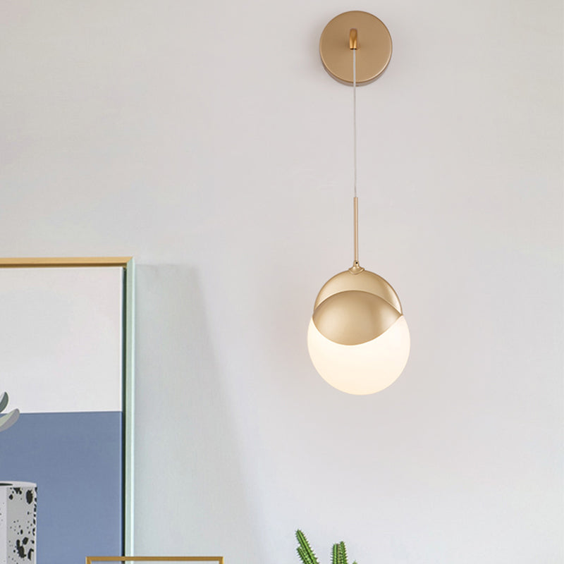 1 Bulb Living Room Wall Lamp Modern Gold Sconce Light Fixture with Round Milk Glass Shade Clearhalo 'Wall Lamps & Sconces' 'Wall Lights' Lighting' 324257