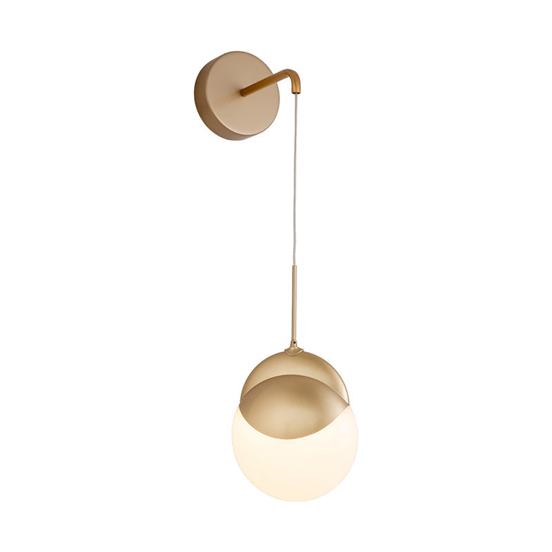 1 Bulb Living Room Wall Lamp Modern Gold Sconce Light Fixture with Round Milk Glass Shade Clearhalo 'Wall Lamps & Sconces' 'Wall Lights' Lighting' 324258