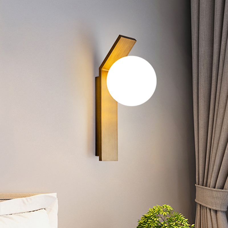 1 Bulb Dining Room Wall Lamp Modern Bronze/Copper Sconce Light Fixture with Ball Milk Glass Shade Bronze Clearhalo 'Cast Iron' 'Glass' 'Industrial' 'Modern wall lights' 'Modern' 'Tiffany' 'Traditional wall lights' 'Wall Lamps & Sconces' 'Wall Lights' Lighting' 324275