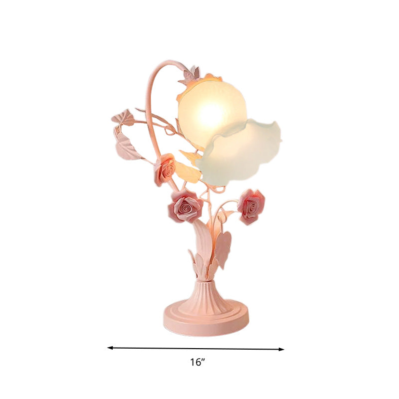 Flower Bedroom Table Light Countryside Opal Frosted Glass 1 Head Pink Nightstand Lamp Clearhalo 'Lamps' 'Table Lamps' Lighting' 324926