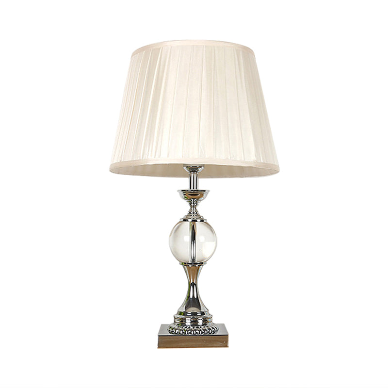 Pleated Shade Fabric Table Lamp Rustic Single Head Bedroom Night Light in White with Crystal Ball Deco Clearhalo 'Lamps' 'Table Lamps' Lighting' 325229