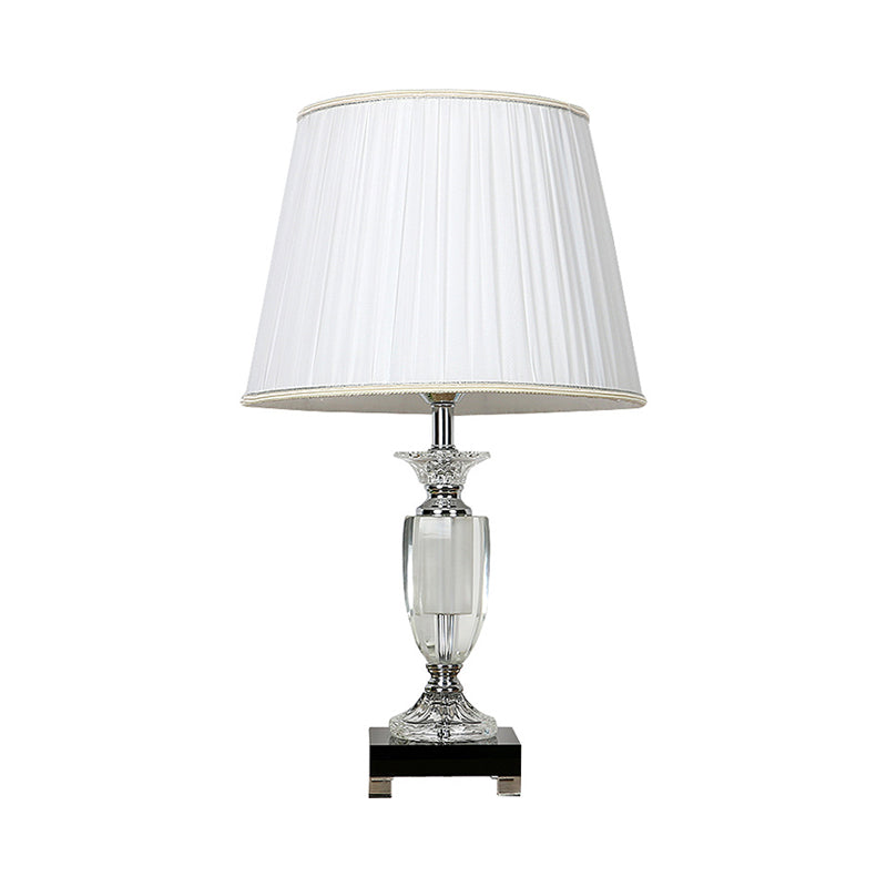 White 1 Light Night Light Traditional Style Fabric Tapered Nightstand Lamp with Crystal Base Clearhalo 'Lamps' 'Table Lamps' Lighting' 325241