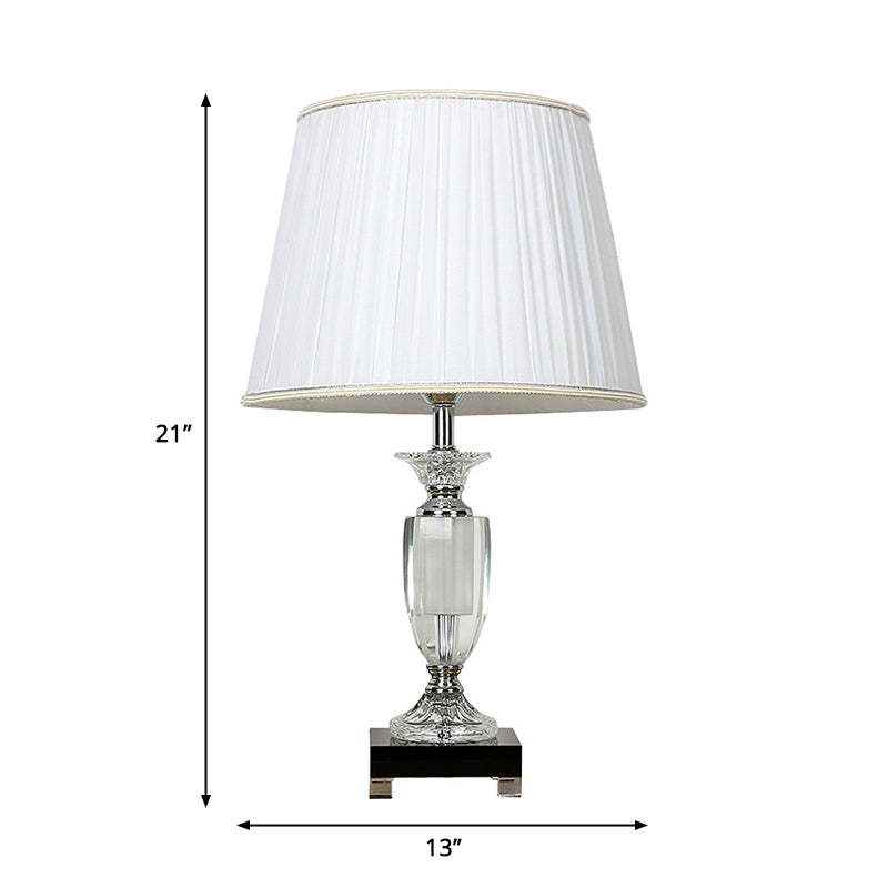 White 1 Light Night Light Traditional Style Fabric Tapered Nightstand Lamp with Crystal Base Clearhalo 'Lamps' 'Table Lamps' Lighting' 325242