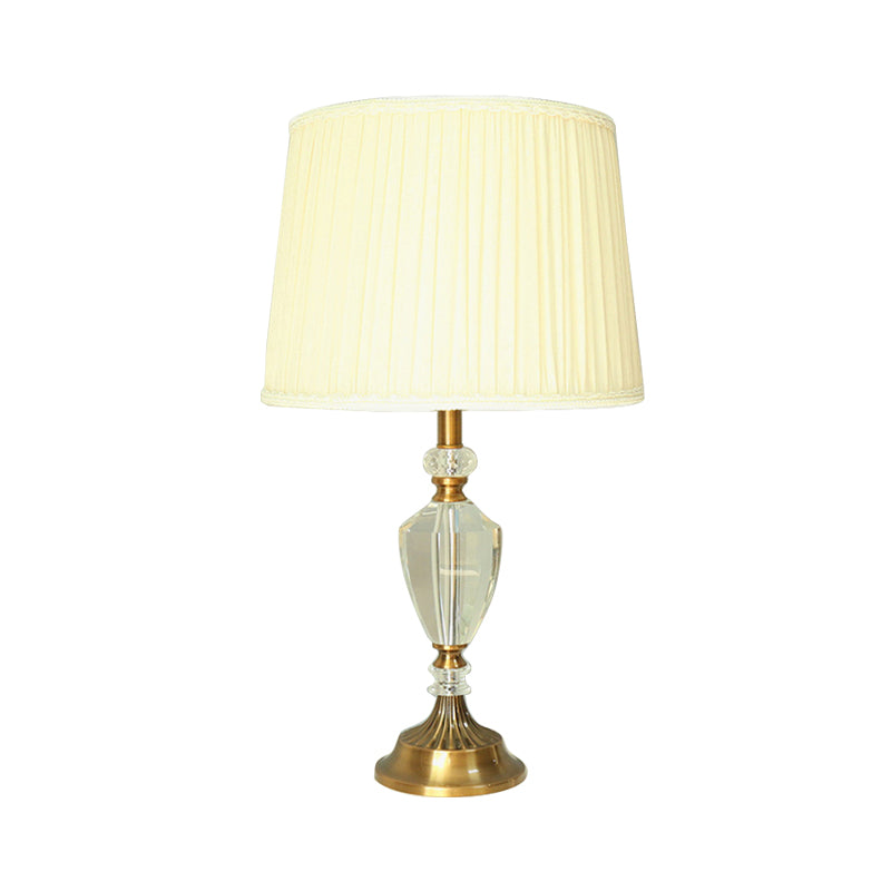 Single Head Pleated Shade Table Light Simple Beige Fabric Nightstand Lamp with Crystal Deco Clearhalo 'Lamps' 'Table Lamps' Lighting' 325278