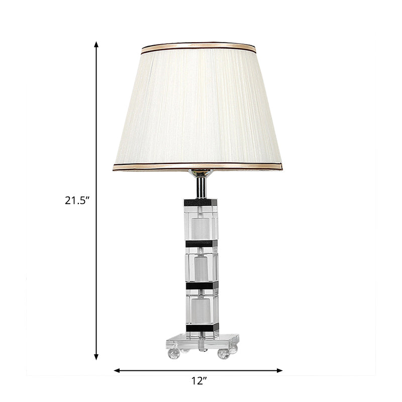 Pleated Shade Fabric Nightstand Lamp Simple Single Head Bedroom Table Light in White with Crystal Base Clearhalo 'Lamps' 'Table Lamps' Lighting' 325303