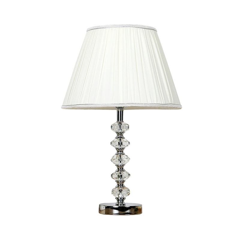 White Single Light Table Light Traditional Fabric Gathered Empire Shade Nightstand Lamp with Crystal Accent Clearhalo 'Lamps' 'Table Lamps' Lighting' 325317