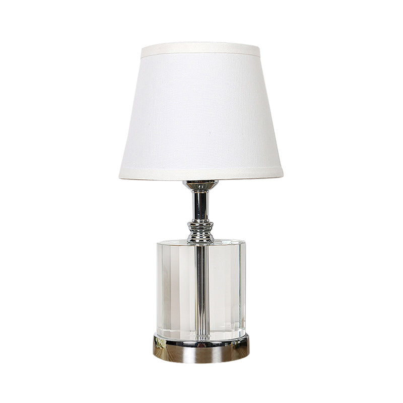 White Barrel Night Table Lamp Simple Fabric 1 Light Bedroom Nightstand Light with Crystal Base Clearhalo 'Lamps' 'Table Lamps' Lighting' 325320