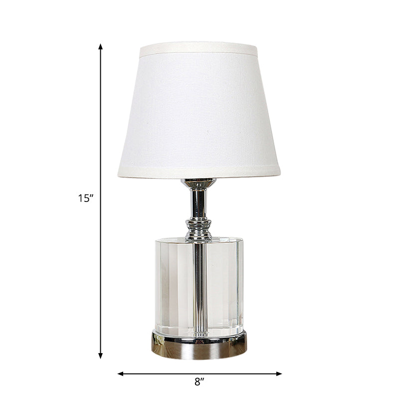 White Barrel Night Table Lamp Simple Fabric 1 Light Bedroom Nightstand Light with Crystal Base Clearhalo 'Lamps' 'Table Lamps' Lighting' 325321