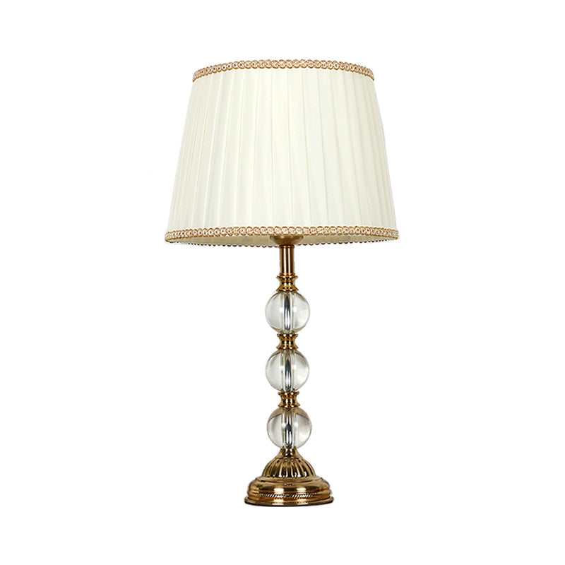 Crystal Pleated Shade Nightstand Light Countryside 1 Light Living Room Table Lamp in Beige Clearhalo 'Lamps' 'Table Lamps' Lighting' 325329