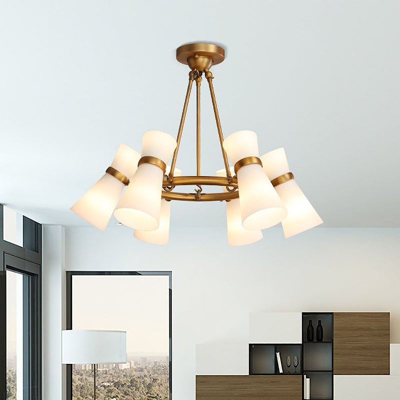 Wide Flare Ceiling Chandelier Modernism Opal Glass 16 Bulbs Black/Gold Pendant Lighting Fixture Gold Clearhalo 'Ceiling Lights' 'Chandeliers' 'Close To Ceiling Lights' 'Glass shade' 'Glass' 'Island Lights' 'Modern Chandeliers' 'Modern' Lighting' 325342