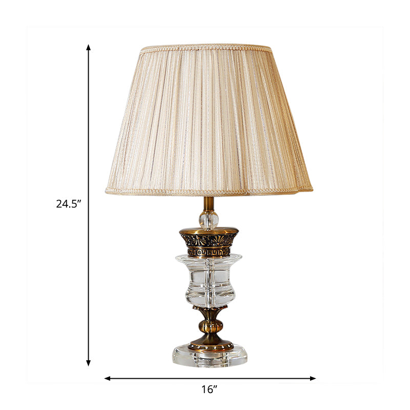 Single Bulb Tapered Night Light Traditional Style Beige Fabric Table Lamp with Crystal Base Clearhalo 'Lamps' 'Table Lamps' Lighting' 325348