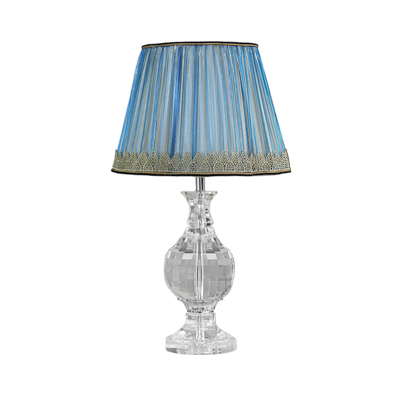 1 Light Night Light Minimalism Pleated Lampshade Fabric Nightstand Lamp in Blue with Crystal Base Clearhalo 'Lamps' 'Table Lamps' Lighting' 325351