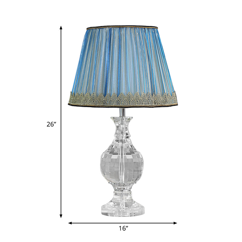 1 Light Night Light Minimalism Pleated Lampshade Fabric Nightstand Lamp in Blue with Crystal Base Clearhalo 'Lamps' 'Table Lamps' Lighting' 325352